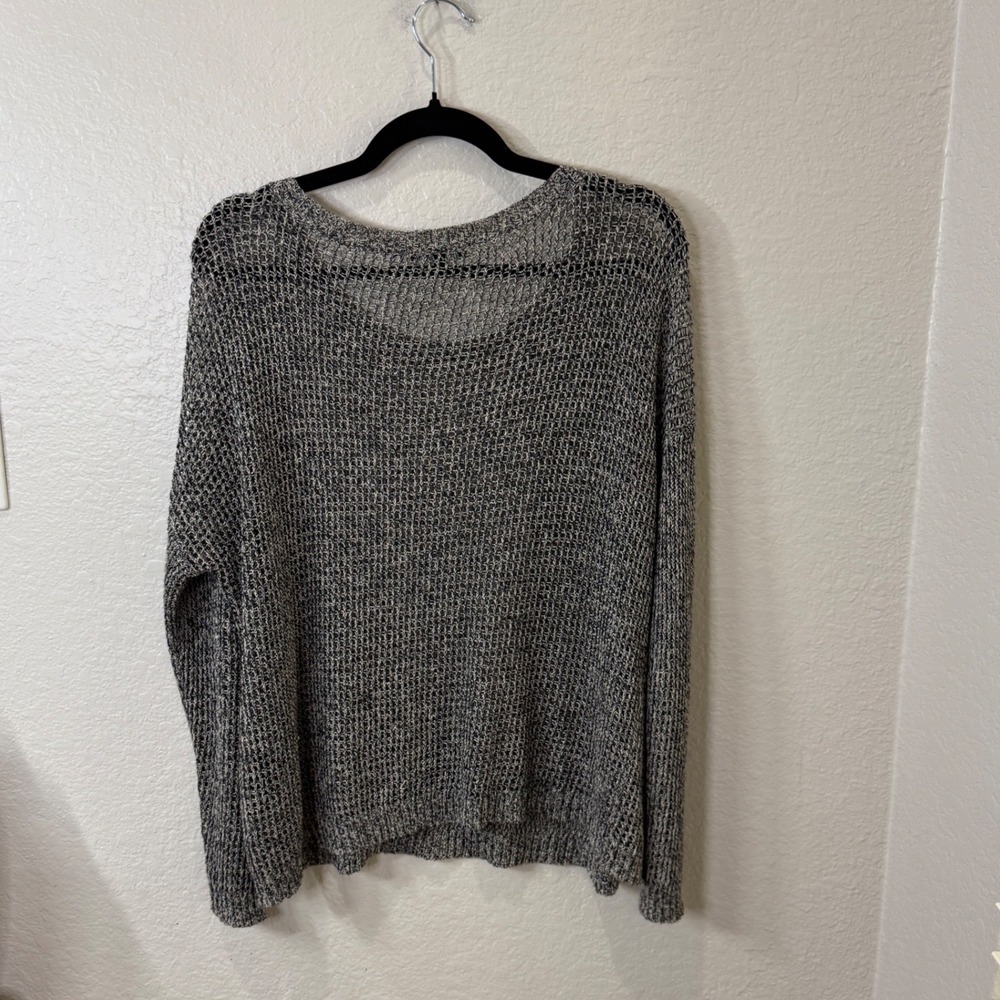 Eileen Fisher Linen Wool Blend Mesh Sweater Black White Large Fall Quiet Luxury - Picture 5 of 7